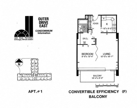 Floor plan for 1 bed, 1 bath
